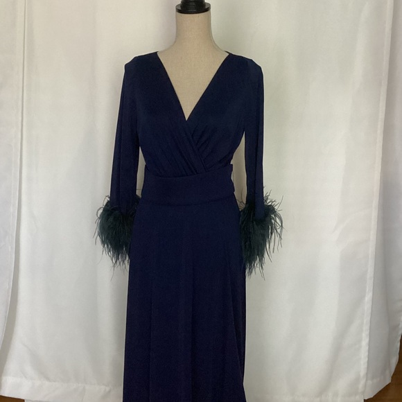 Vintage Lilli Diamond Ostrich Feather Navy Dress - Picture 5 of 9